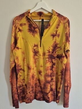 Lululemon Metal Vent Tech Half Zip Long Sleeve Yellow Orange Tie Dye Men's Large